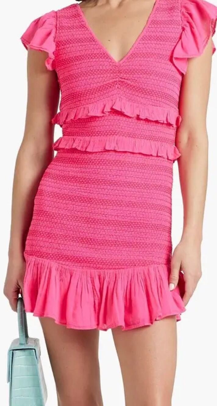 LoveShackFancy Pink Sonora Smocked Ruffle Mini Dress XS Cottagecore Coquette